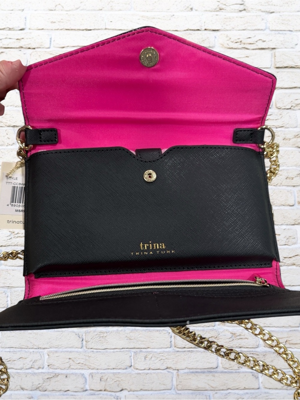 NWT Trina Turk Pink & Navy Crossbody Clutch Wallet - Picture 4 of 5